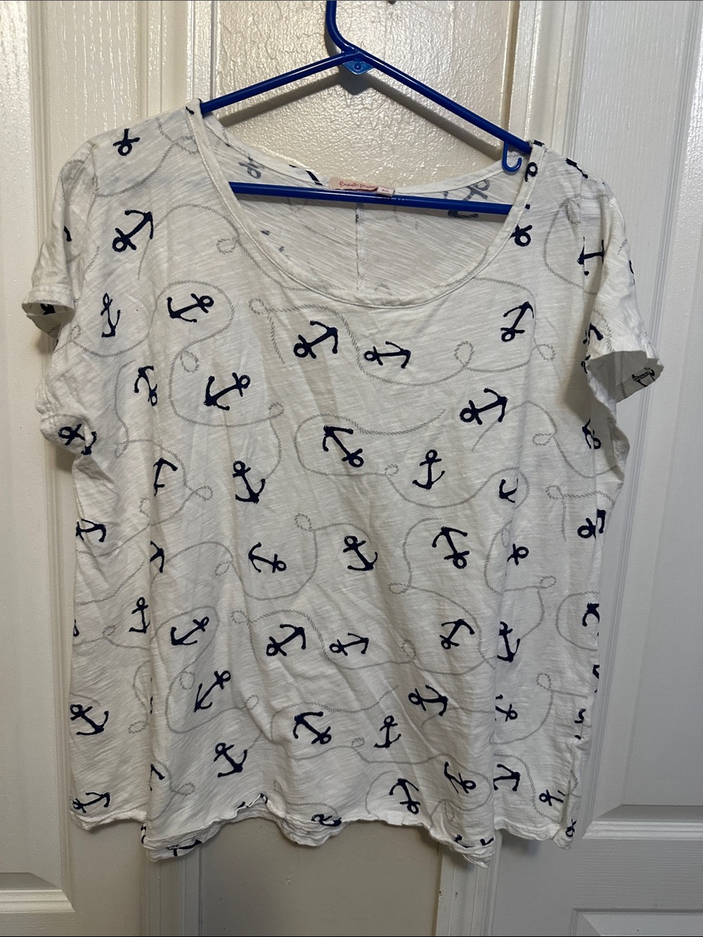 fresh produce White Tee with Navy Anchor Print